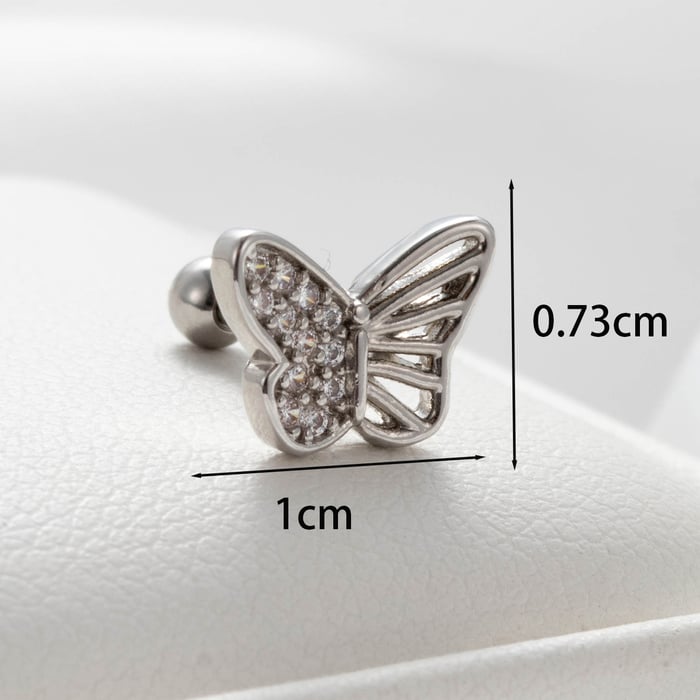 1 Piece Simple Series Simple Butterfly Titanium Steel Silver Color Material Zircon Women's Stud Earrings 